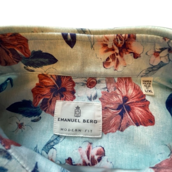 Emanuel Berg Modern Fit-17in neck-Size L/XL-Floral Print-Made in Poland - Picture 5 of 12